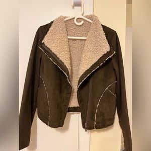 Anthropologie brown cropped Sherpa jacket. Size small.